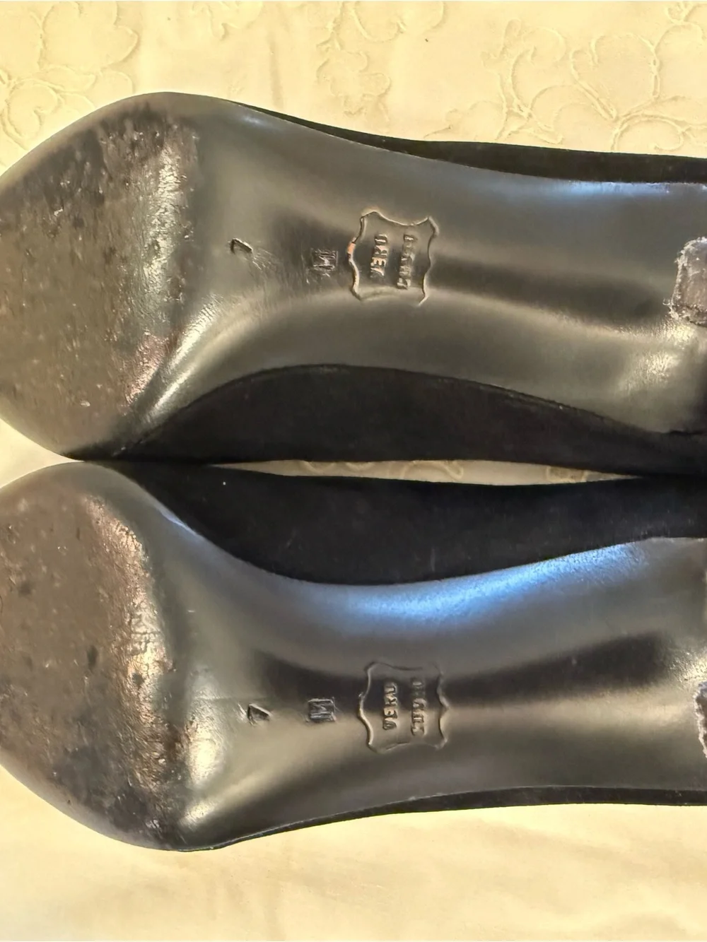 Bruno Magli Black Suede Peep-Toe Pumps with Silver Trim